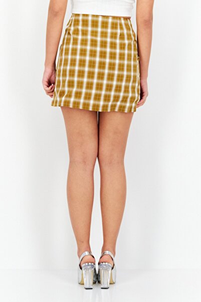 Stussy Women Embroidered Logo Checkered Mini Skirt, Brown Combo