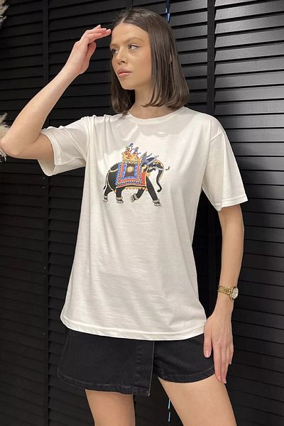 GÜLSELİ Γυναικείο T-Shirt με μπεζ εμπριμέ πέτρα
