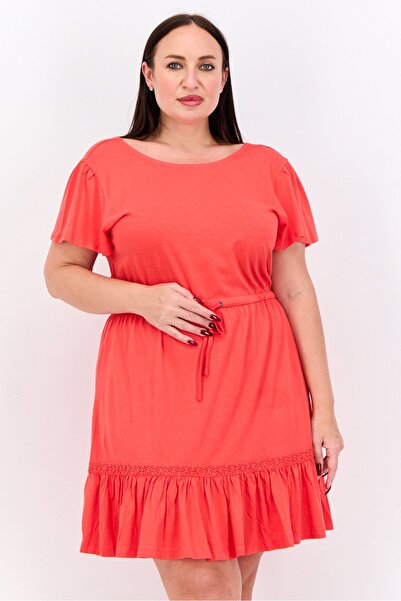 Nautica Women Plain Tie Waist Min Dress, Tomato Red