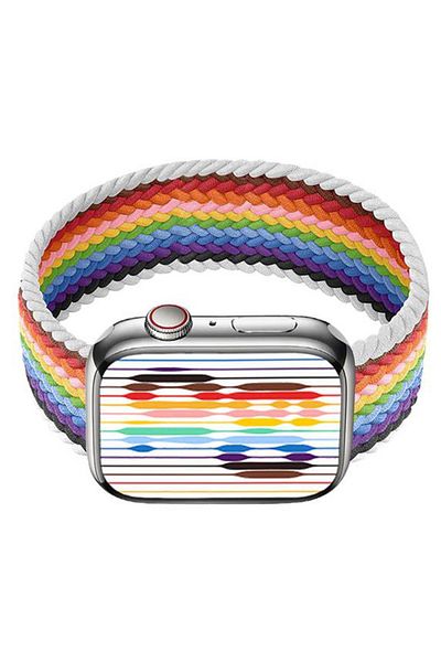 REDz Accessories Curea Solo Loop, compatibilă cu Apple Watch, elastică, curcubeu/alb - 44/45/46/49 mm, mică
