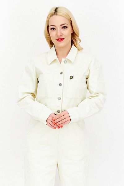Lyle & Scott Women Brand Logo Long Sleeve Denim Jumpsuit, White