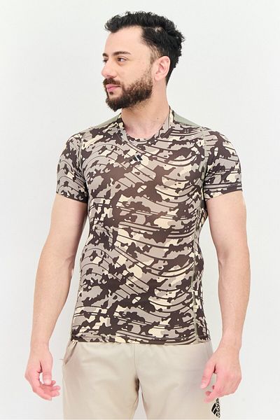 adidas Men Tight Fit Short Sleeve Camouflage Training T-shirt, Multicolor