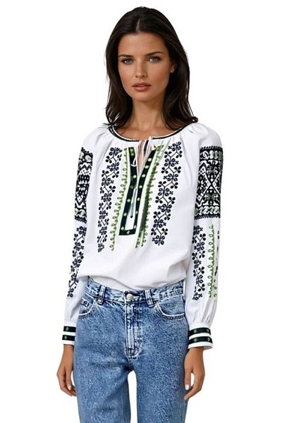 rody's forever DEC traditional women's blouse, white/green