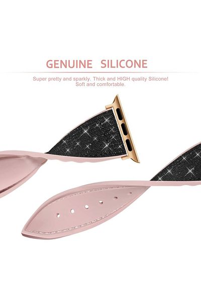 REDz Accessories Curea cu sclipici pentru Apple Watch, Colecția Glitter, silicon, neagră - 38/40/41 mm