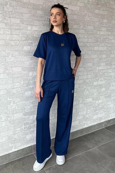 GÜLSELİ Navy Blue Women's Gold Buckle Detailed T-Shirt Pants Double Set