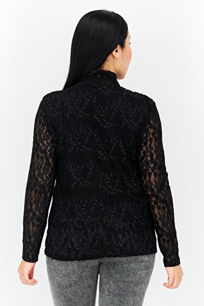 Anne Klein Women Mock Neck Long Sleeve Textured Blouse, Black