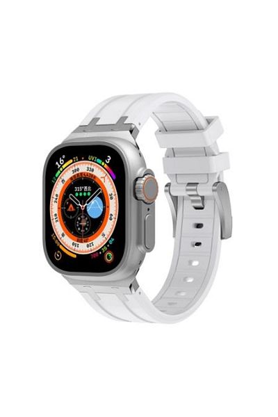 REDz Accessories Curea flexibilă din oțel, Sport, pentru Apple Watch, reglabilă, silicon/metal, alb/argintiu - 44/45/46/49 mm