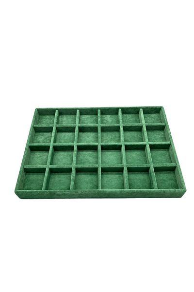 MeGass Dekor Domestic Production Suede Fabric Green Color 34 Cm / 24 Cm 24 Compartment Inside Drawer Jewelry Stand