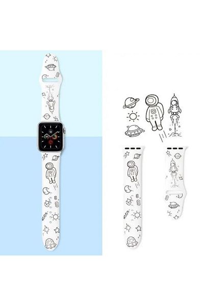 REDz Accessories Curea de astronaut, pentru Apple Watch, imprimeu animat, reglabilă, silicon, albă - 38/40/41 mm