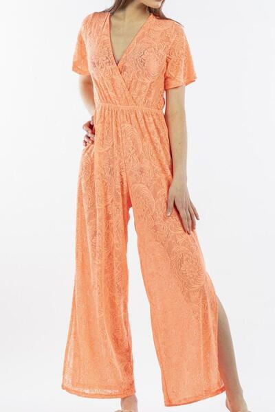 Nicoletta Women's Pareo Jumpsuit Beach Dress Neon Lace Orange