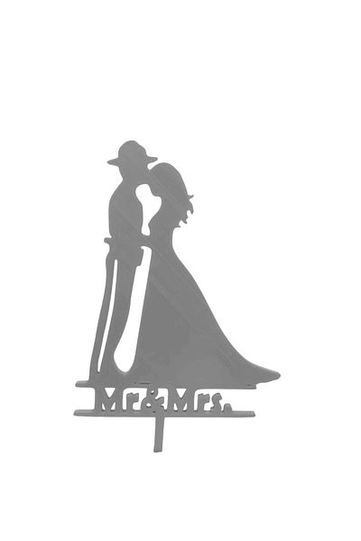 OEM Cake topper decoration, "MR AND MRS" in the service of love, policeman model, 18.6 x 11 cm silver