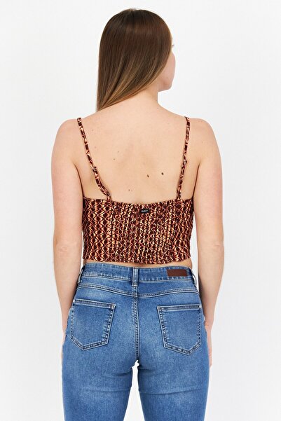 RVCA Women V-Neck Abstract Tank Top, Brown Combo