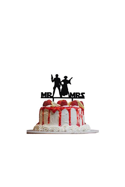 OEM Cake topper decoration, "MR AND MRS" galactic love model STAR WARS, 16 x 19.5 cm black