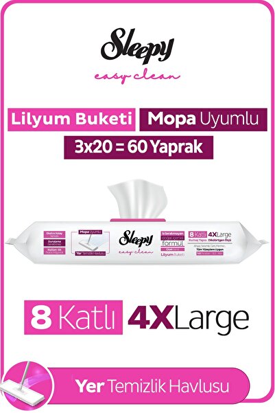 Sleepy Easy Clean Lilyum Buketi Mopa Uyumlu Yer Temizlik Havlusu&Mendili 3X20...