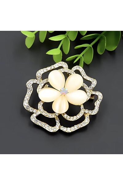 PUFO Broșă elegantă pentru femei, Elegant Flower, model cu pietricele, auriu
