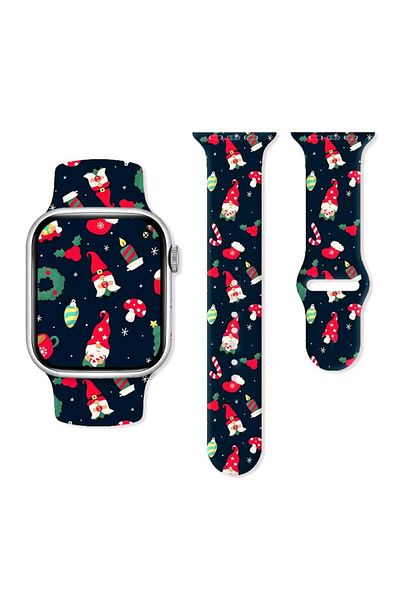 REDz Accessories Curea sport cu pitici de Crăciun, pentru Apple Watch, design de Crăciun, silicon, neagră - 44/45/46/49 mm