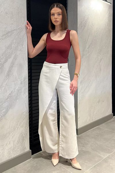 GÜLSELİ Stone Women's High Waist Piece Side Zipper Linen Pants