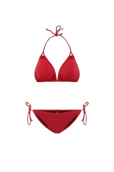 AQUAVİVA Women's Red Stella Halterneck Side Drawstring Triangle Bikini Set