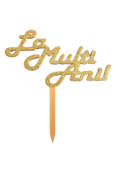 OEM Topper tort "La multi ani", auriu cu sclipici, 16 cm