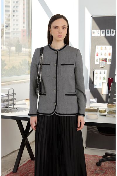 Fatma Atasoy Twist Stripe Midi Anthracite Jacket