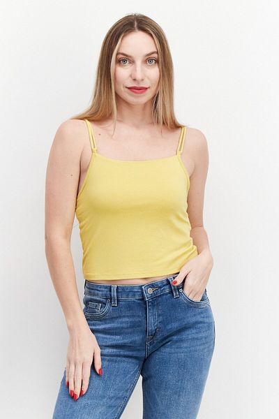 RVCA Women Square Neck Sleeveless Plain Top, Yellow