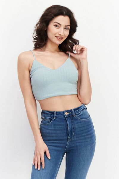 BB Dakota Women V-neck Sleeveless Plain Top, Steel Blue