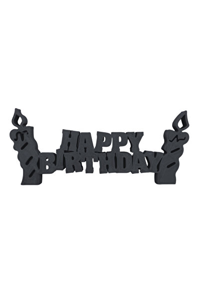 OEM Decoratiune topper tort "Happy birthday", Negru 15 x 6 cm