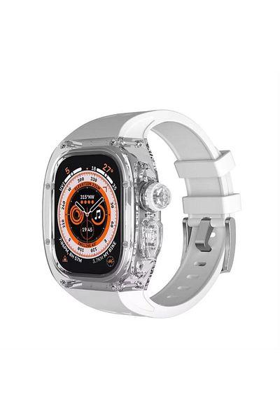 REDz Accessories Curea hibridă cu carcasă rezistentă la șocuri, Apple Watch Ultra 49 mm, reglabilă, silicon, albă/transparentă