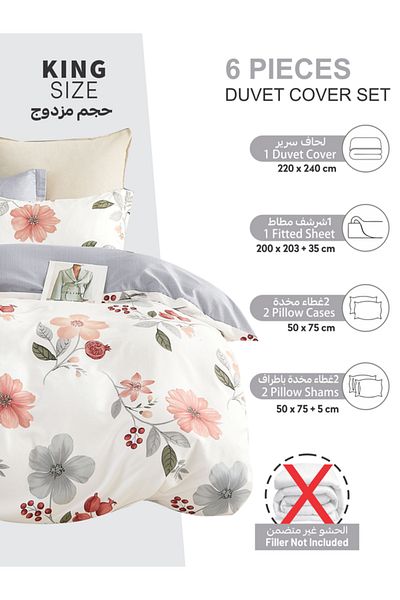 Donetella Printed Duvet Cover Set 6-Pcs – King Size 220x240 cm, Microfiber Fabric, No Filler Inside