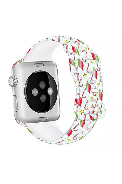 REDz Accessories Curea Candy, Sport, compatibilă cu Apple Watch, Colecția Christmas, silicon, albă - 38/40/41 mm