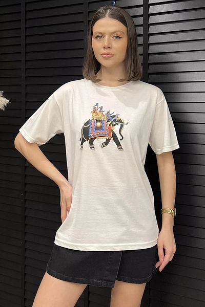 GÜLSELİ Γυναικείο T-Shirt με μπεζ εμπριμέ πέτρα