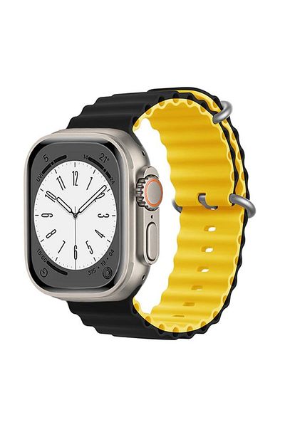 REDz Accessories Curea sport pentru Apple Watch, ventilată, model ondulat, negru/galben - 38/40/41 mm