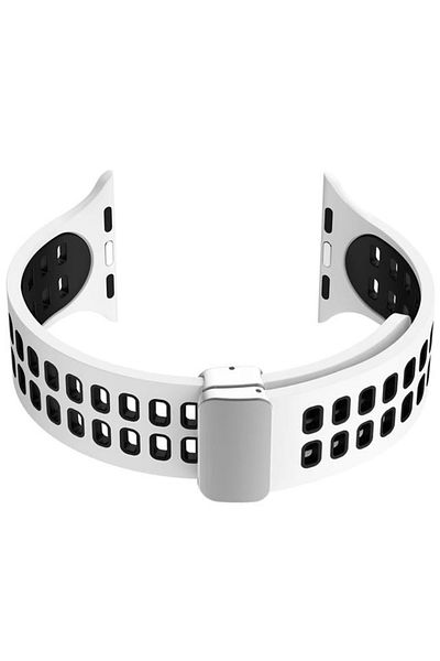REDz Accessories Curea magnetică perforată pentru Apple Watch, reglabilă, silicon, negru-alb - 44/45/46/49 mm