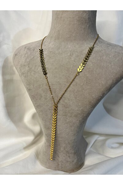 Fam&Co Jewelry Altın Renk Balık Sırtı Detaylı Uzun Y Kolye – Şık ve Modern Tasarım