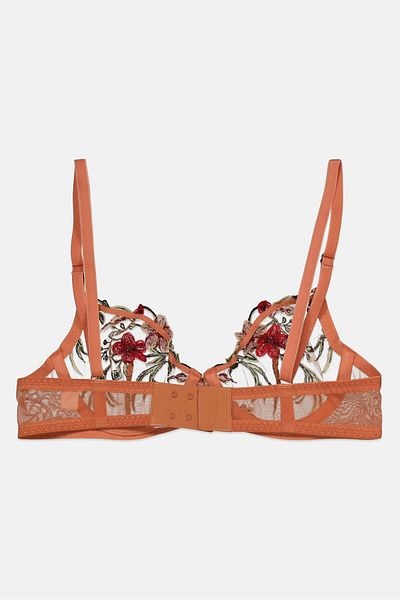 Guess Women Embroidered Non-padded Wireless Bra, Brown