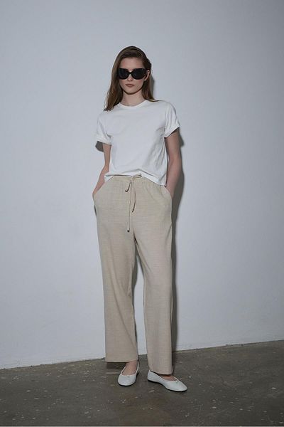 Suud Collection Natural Zoe Elastic Waist Linen Trousers