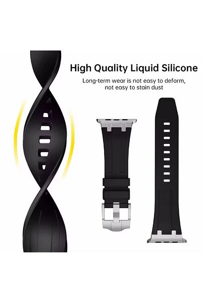 REDz Accessories Curea flexibilă din oțel, Sport, pentru Apple Watch, reglabilă, silicon/metal, neagră/argintie - 44/45/46/49 mm