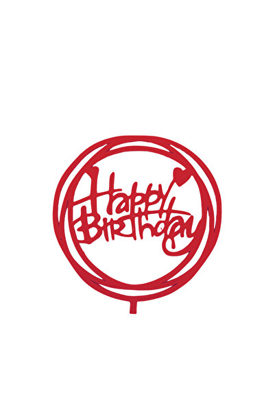 OEM Decoratiune topper tort "HAPPY BIRTHDAY", rotund, rosu 12 cm