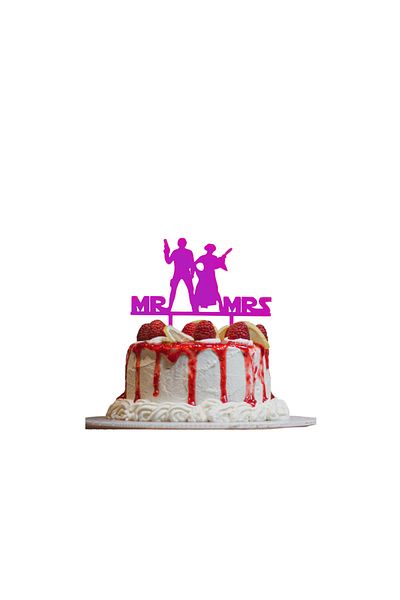 OEM Cake topper decoration, "MR AND MRS" galactic love model STAR WARS, 16 x 19.5 cm light purple