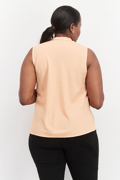 Kasper Women Plus Size Tie Neckline Sleeveless Plain Top, Orange