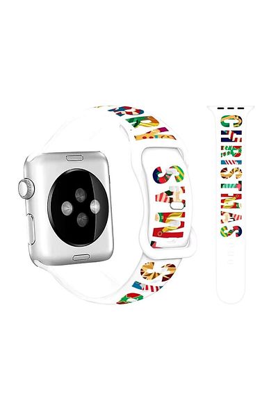 REDz Accessories Curea Merry Christmas, Sport, pentru Apple Watch, Crăciun, silicon, albă - 44/45/46/49 mm