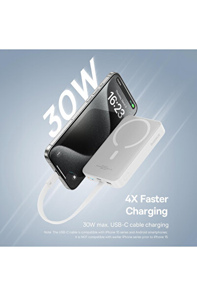 Baseus Baseus 10000mAh Magnetic Mini Wireless Fast Charge Power Bank 30W With Built-In Type-C Cable - White