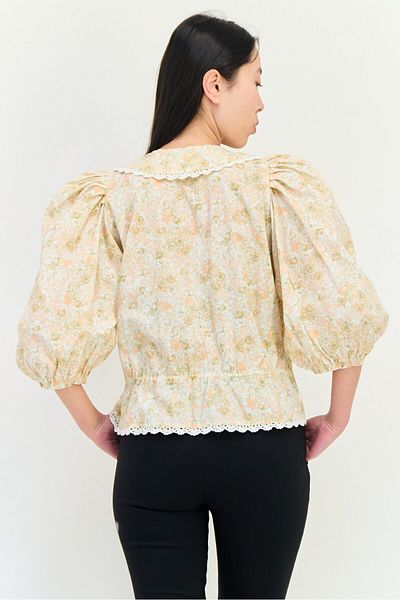Maje Women Tie Neck 3/4 Sleeves Allover Print Blouse, Floral