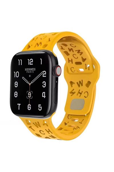 REDz Accessories Alphabet Strap, Letter Cutout, For Apple Watch, Adjustable, Silicone, Yellow - 44/45/46/49 Mm
