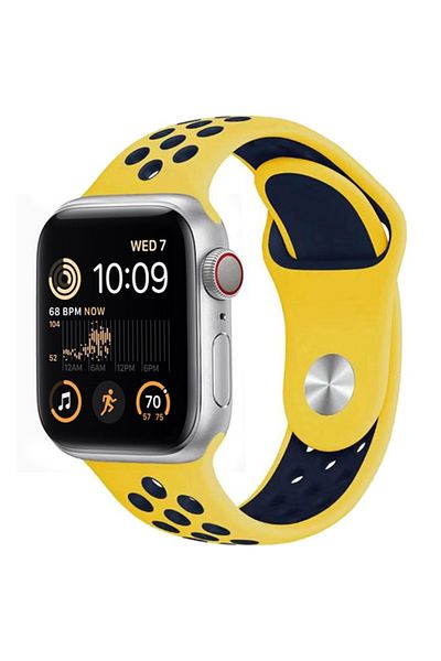 REDz Accessories Perforated Sport Band For Apple Watch, Silicone, Yellow/navy - 44/45/46/49 Mm, Large