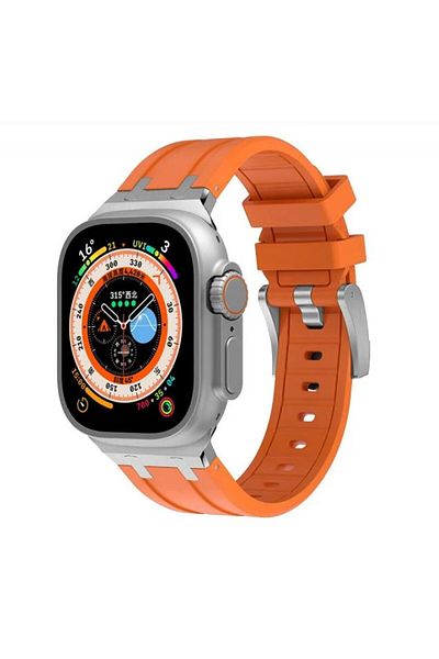 REDz Accessories Flexi Steel Strap, Sport, For Apple Watch, Silicone/metal, Orange/silver - 44/45/46/49 Mm