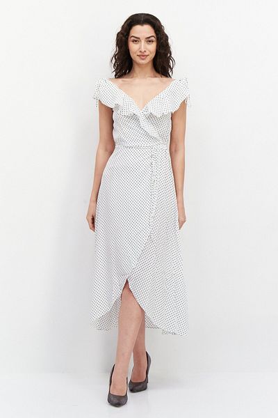 Guess Women Microdot Casual Wrap Dress, White