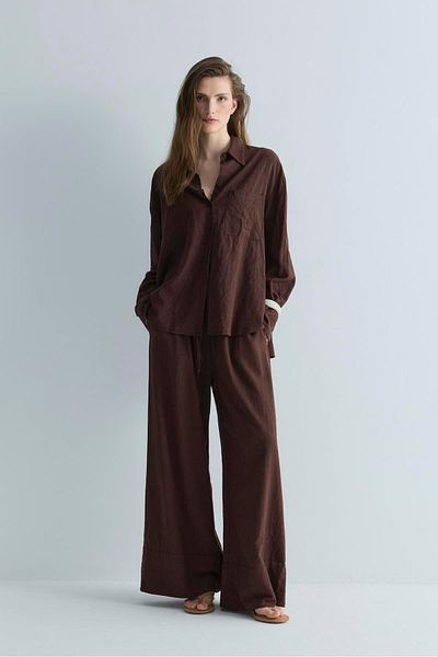 Suud Collection Dark Brown Cool Oversize Linen Shirt