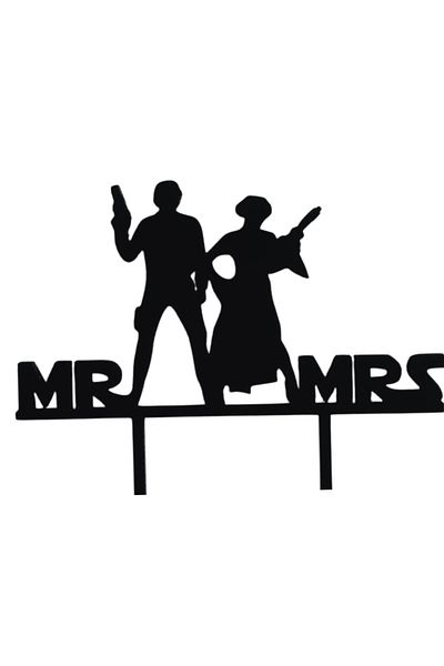OEM Cake topper decoration, "MR AND MRS" galactic love model STAR WARS, 16 x 19.5 cm black
