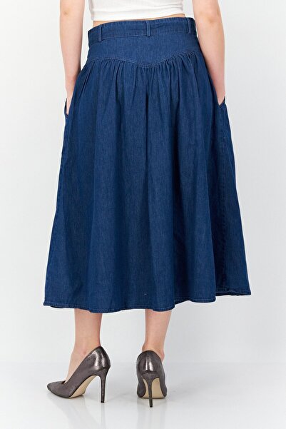 French Connection Women Washed Denim Midi Skirt, Blue